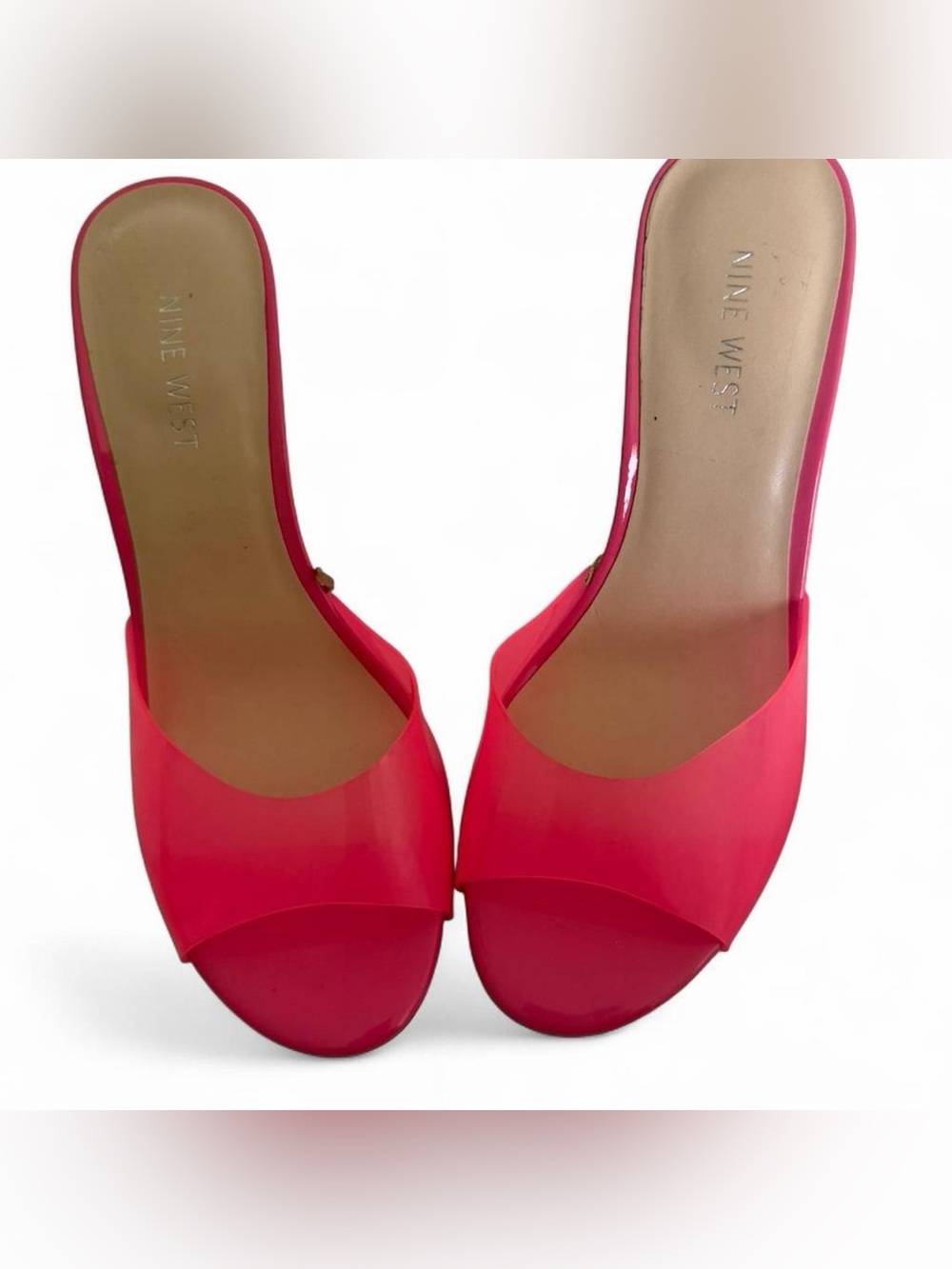 Nine West Neon Pink Mule Heels Womens Size 9 Open Toe Stiletto Sandals Tropical - Picture 3 of 8